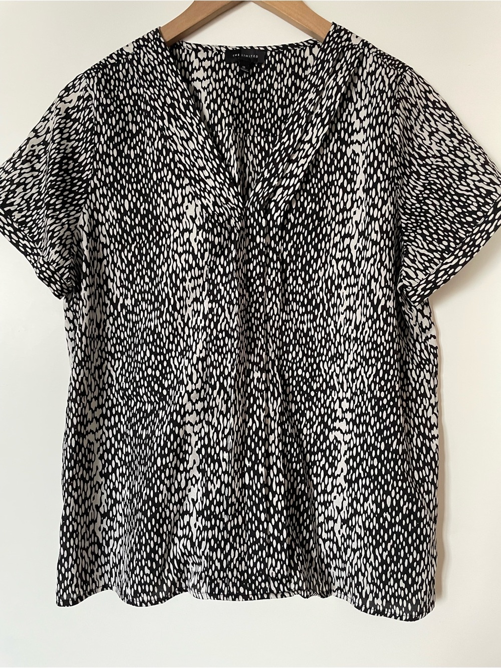 The Limited Black and White Short-Sleeve V-Neck Blouse